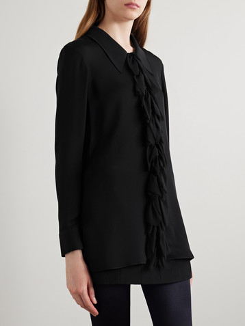 KHAITE Luka frayed ruffled silk crepe de chine shirt