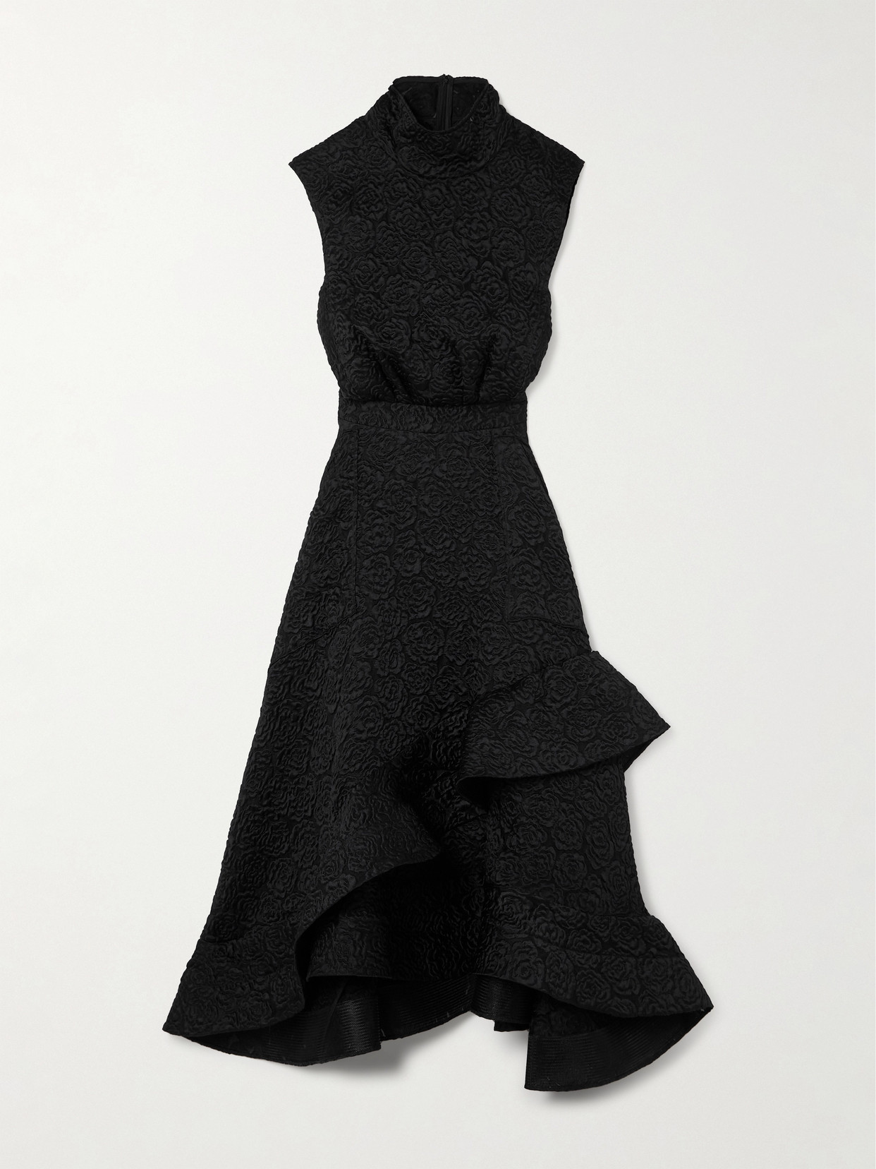 Maticevski - Arresting Asymmetric Ruffled Cloqué Turtleneck Midi Dress - Black