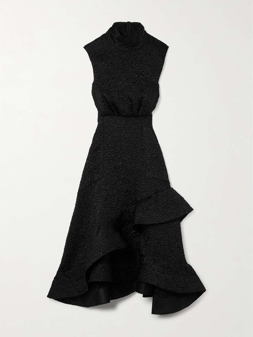 Maticevski Arresting Asymmetric Ruffled Cloqué Turtleneck Midi Dress