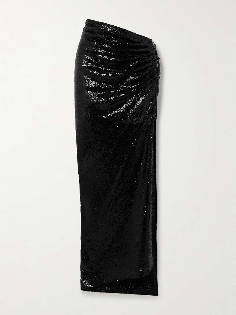 Maticevski Luna Draped Sequined Mesh Maxi Skirt
