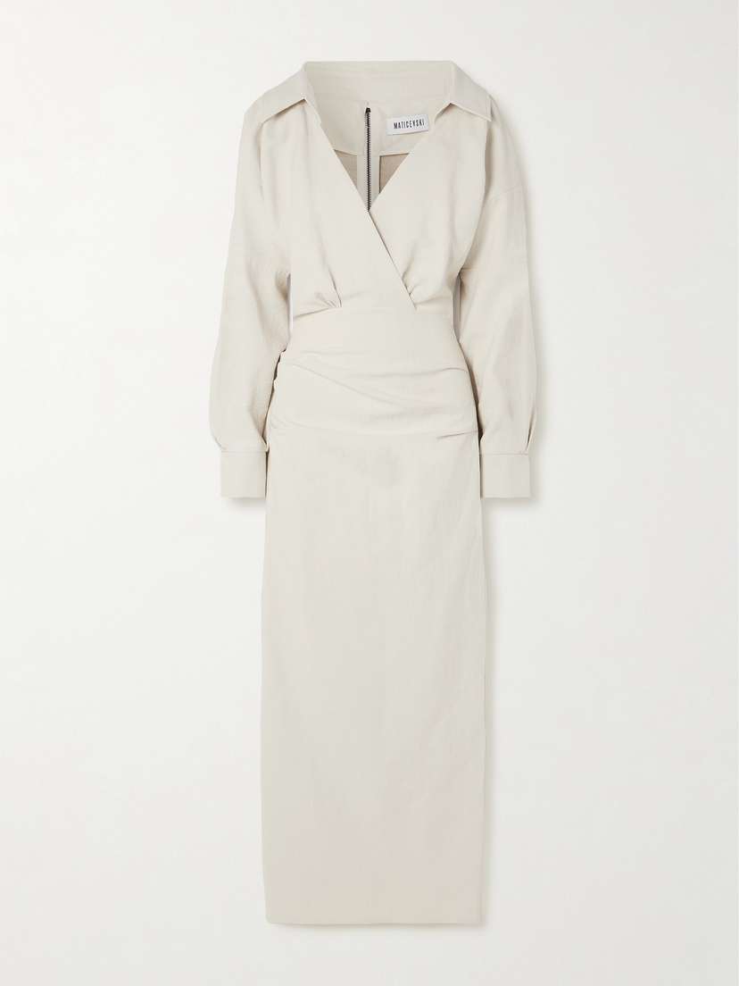 Maticevski Category Ruched Linen And Cotton-blend Midi Shirt Dress