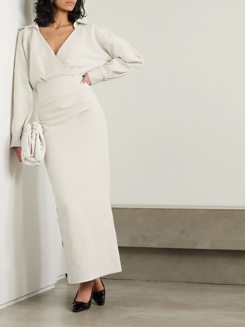 Maticevski Category ruched linen and cotton-blend midi shirt dress