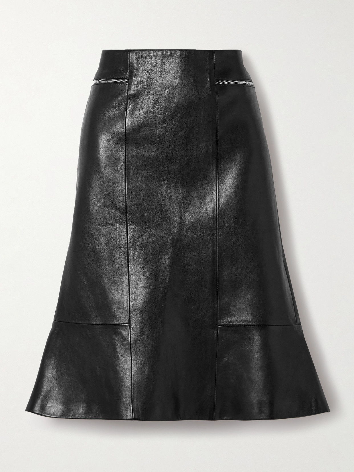 Khaite Francine Paneled Leather Midi Skirt In Black