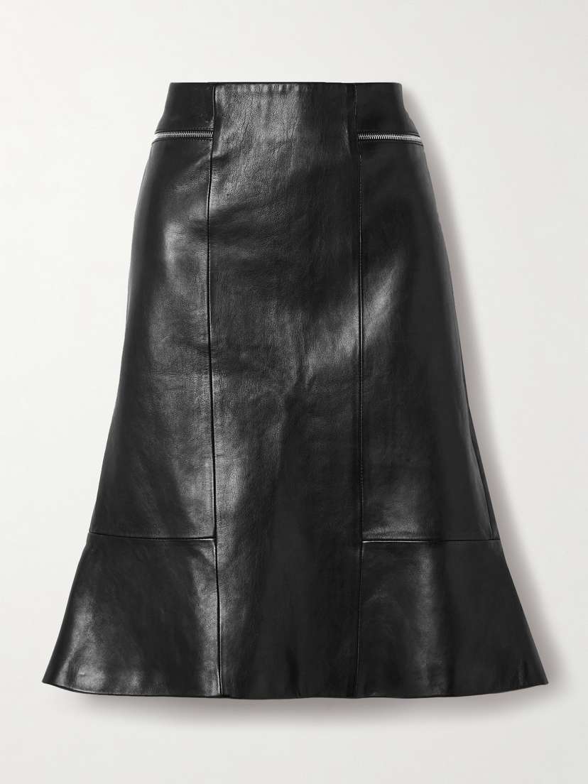 Khaite Francine Paneled Leather Midi Skirt