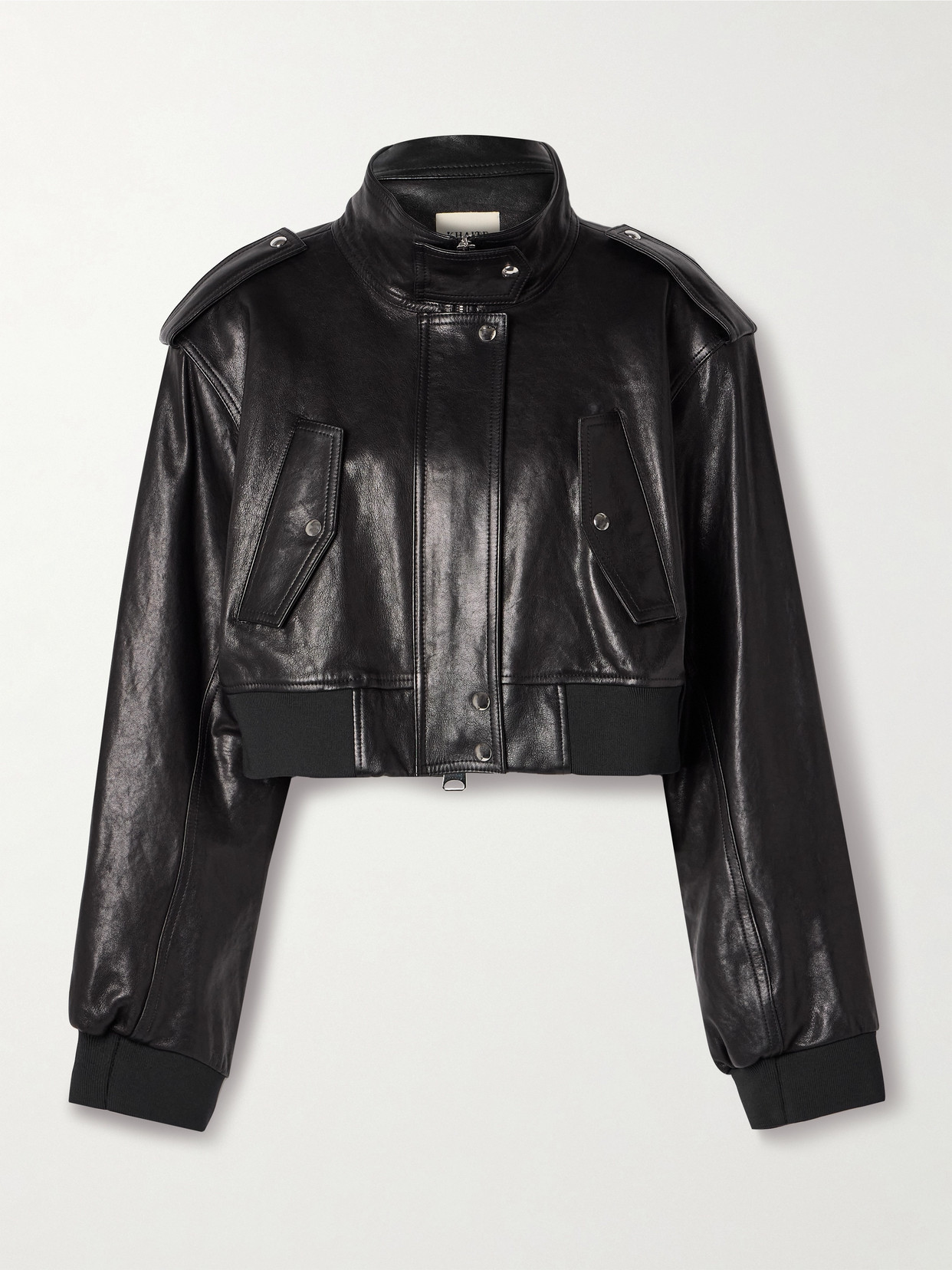 Khaite Kember Cropped Leather Bomber Jacket In Black