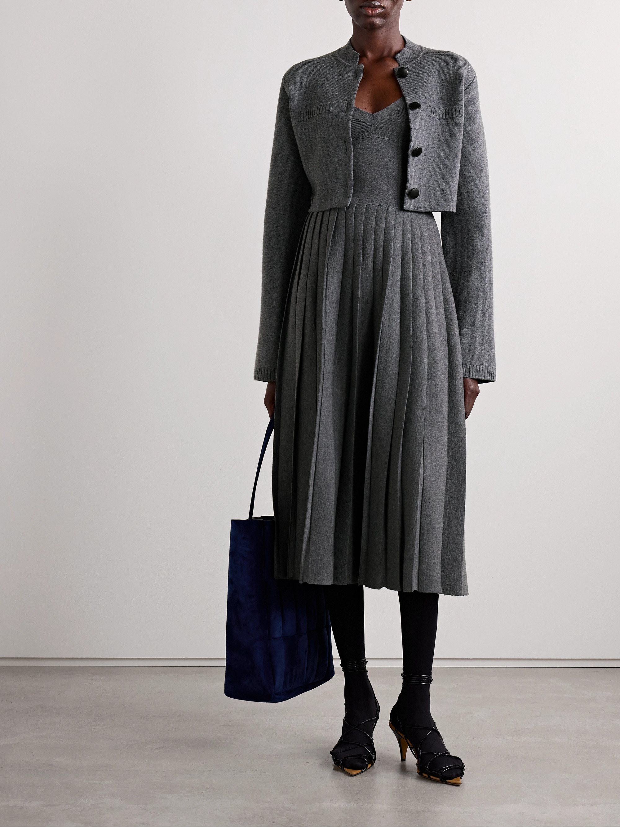 KHAITE - Elio pleated pointelle-trimmed wool-blend midi dress | Plush KHAITE - Elio pleated pointelle-trimmed wool-blend midi dress | Plush
