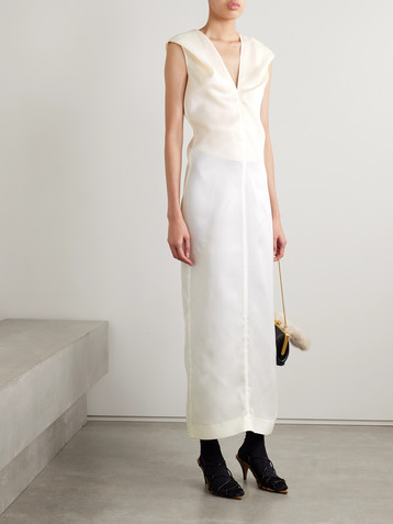 KHAITE Ima gathered silk-gazar midi dress