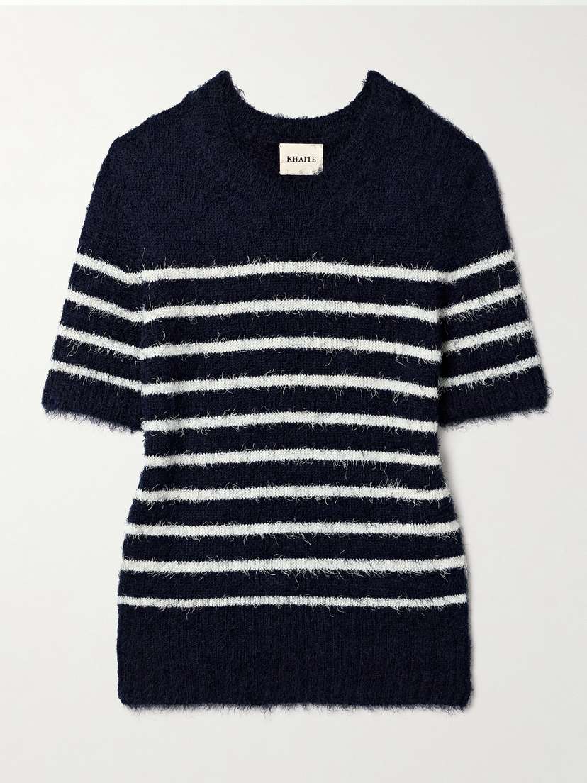 Khaite Luphia Striped Silk And Cashmere-blend T-shirt