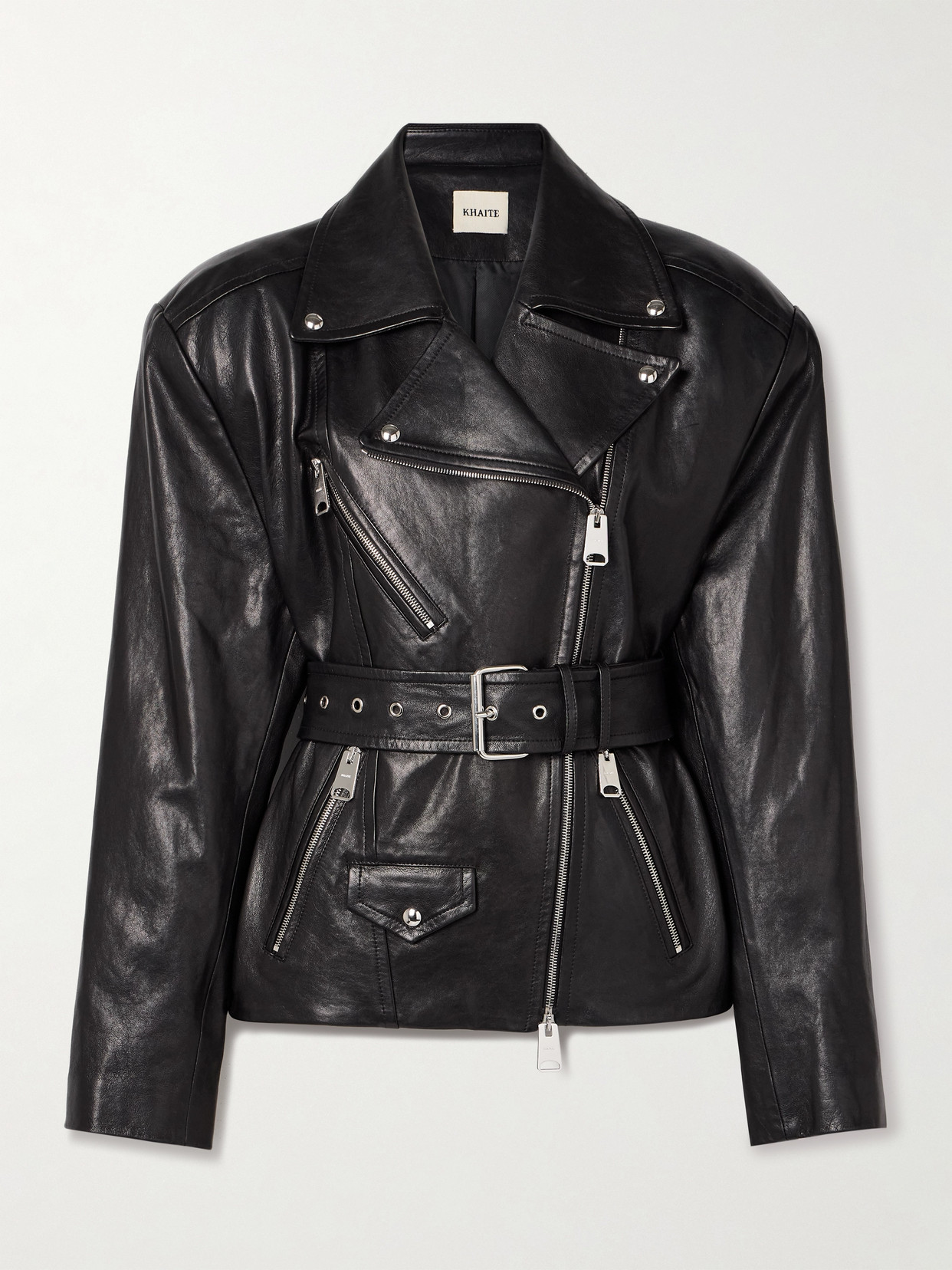 KHAITE - Fabbie Belted Leather Biker Jacket - Black