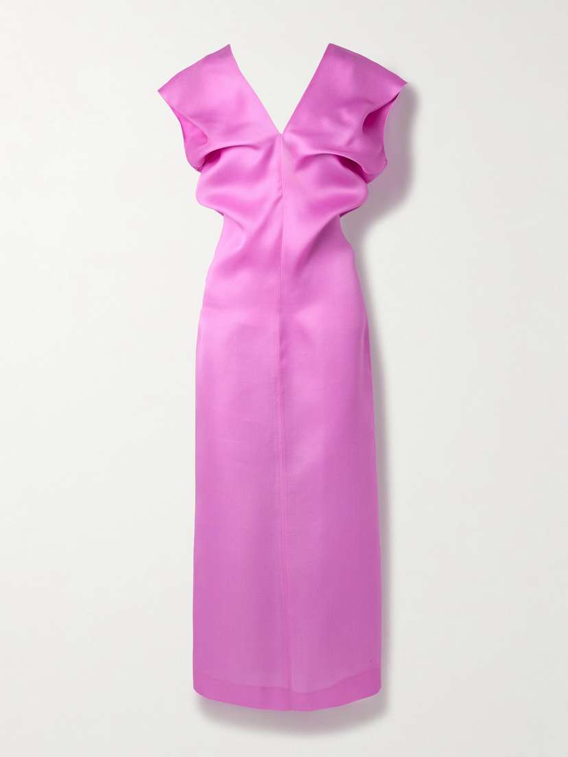 Khaite Ima Gathered Silk-gazar Midi Dress