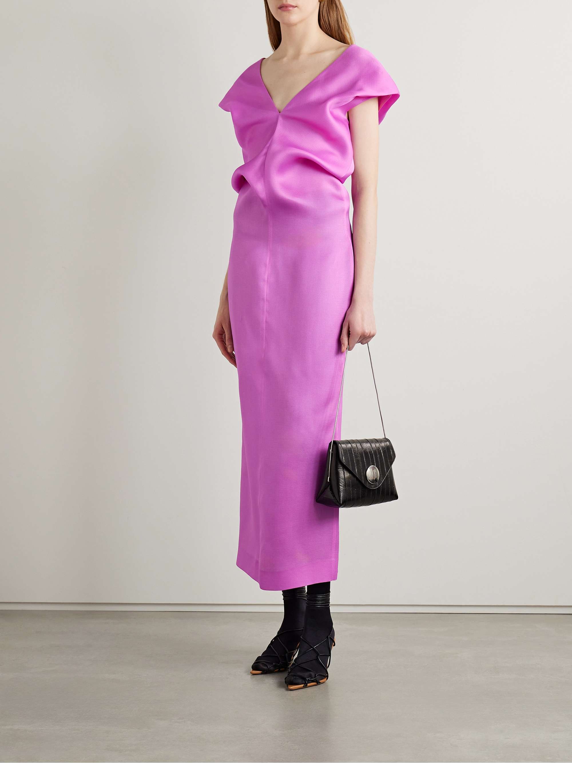 KHAITE Ima gathered silk gazar midi dress Women Pink Dresses XXS