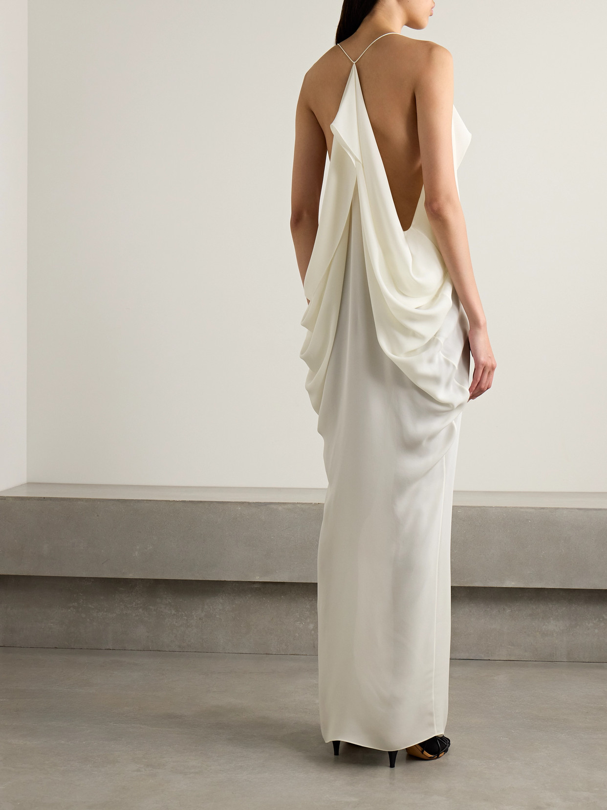 Khaite Dandora Draped Silk-gerogette Midi Dress In White