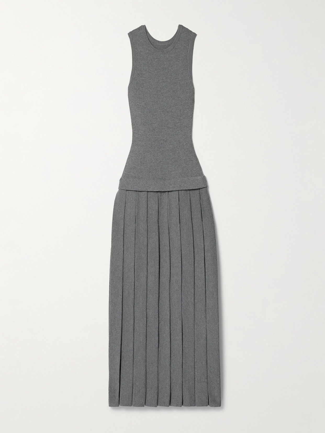 KHAITE CASSETTE PLEATED RIBBED WOOL-BLEND MIDI DRESS