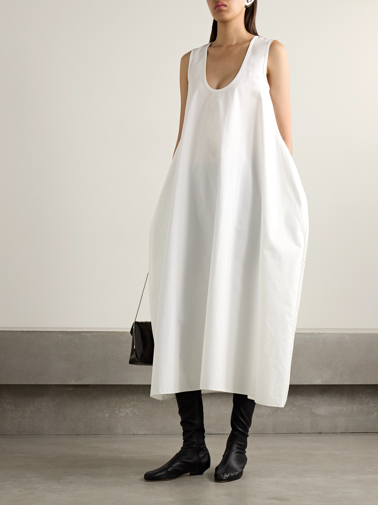 Khaite Coli Cotton-poplin Midi Dress In White