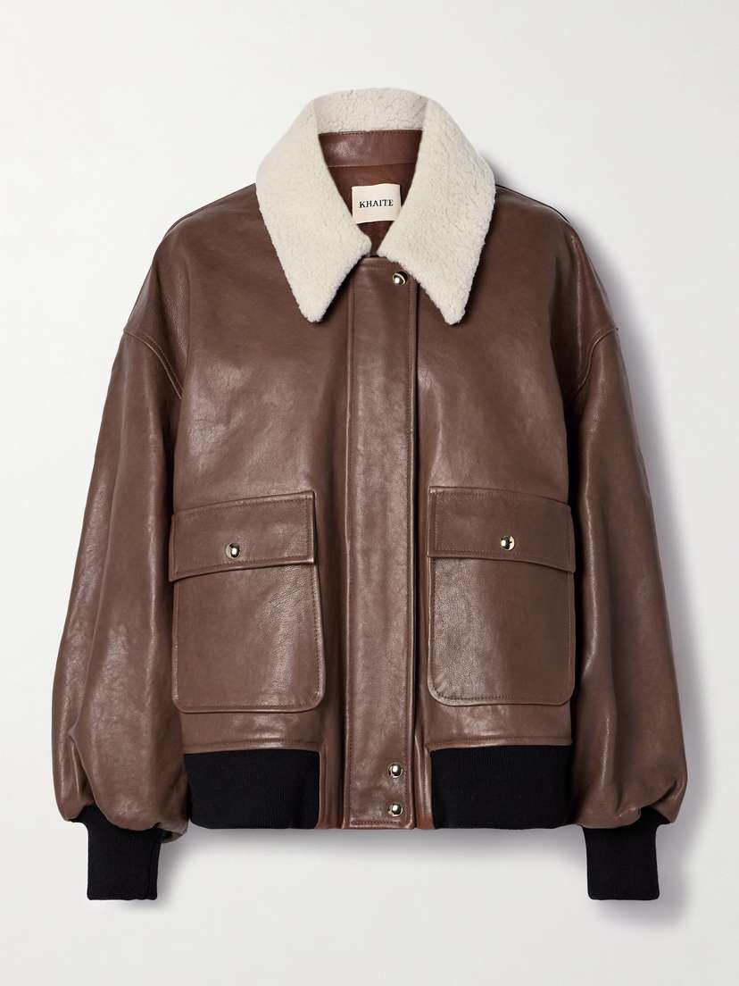 Khaite Shellar Oversized Shearling-trimmed Leather Jacket