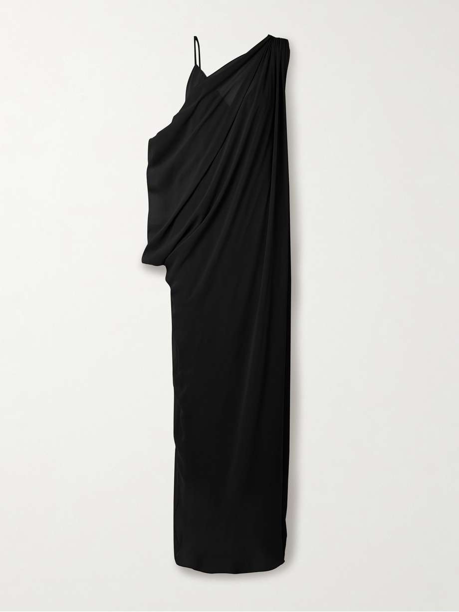 taj one-shoulder layered draped silk-chiffon maxi dress
