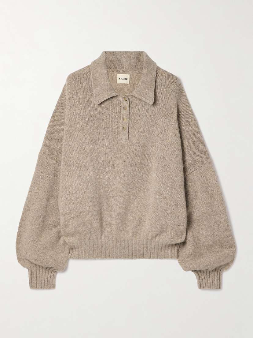 Khaite Rene Oversized Cashmere Polo Sweater
