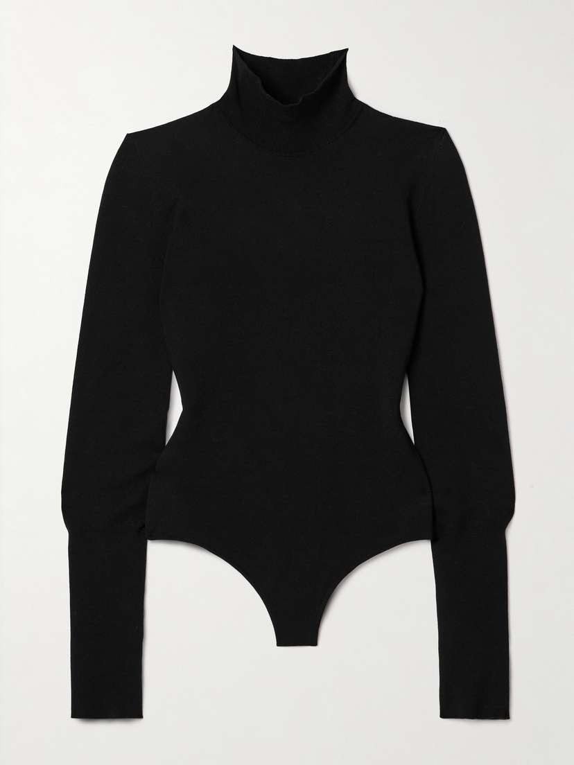 Khaite Thea Wool-blend Jersey Turtleneck Thong Bodysuit