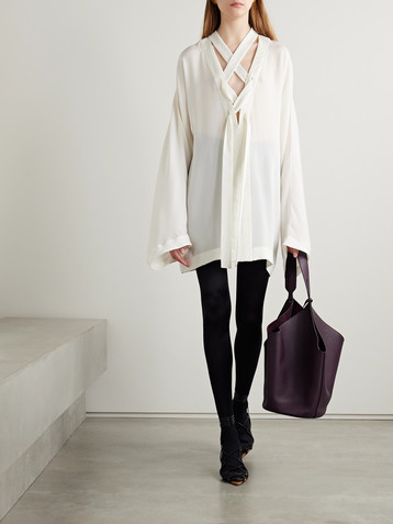 KHAITE Mehna lace-up silk crepe de chine mini dress