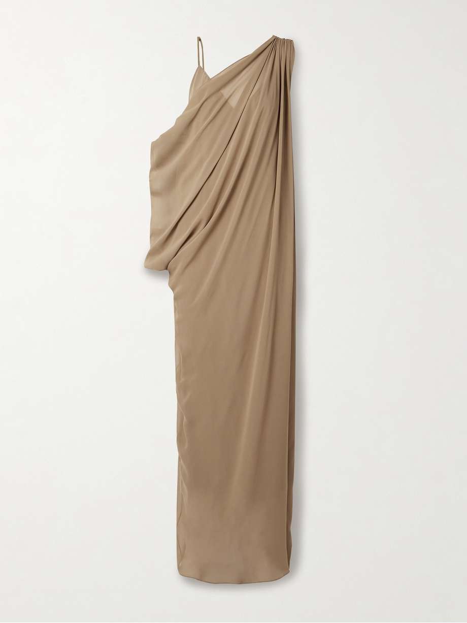 taj layered draped one-shoulder silk-chiffon maxi dress