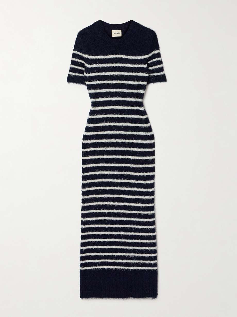helen striped brushed silk and cashmere-blend midi dress
