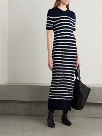 KHAITE Helen striped brushed silk and cashmere-blend midi dress