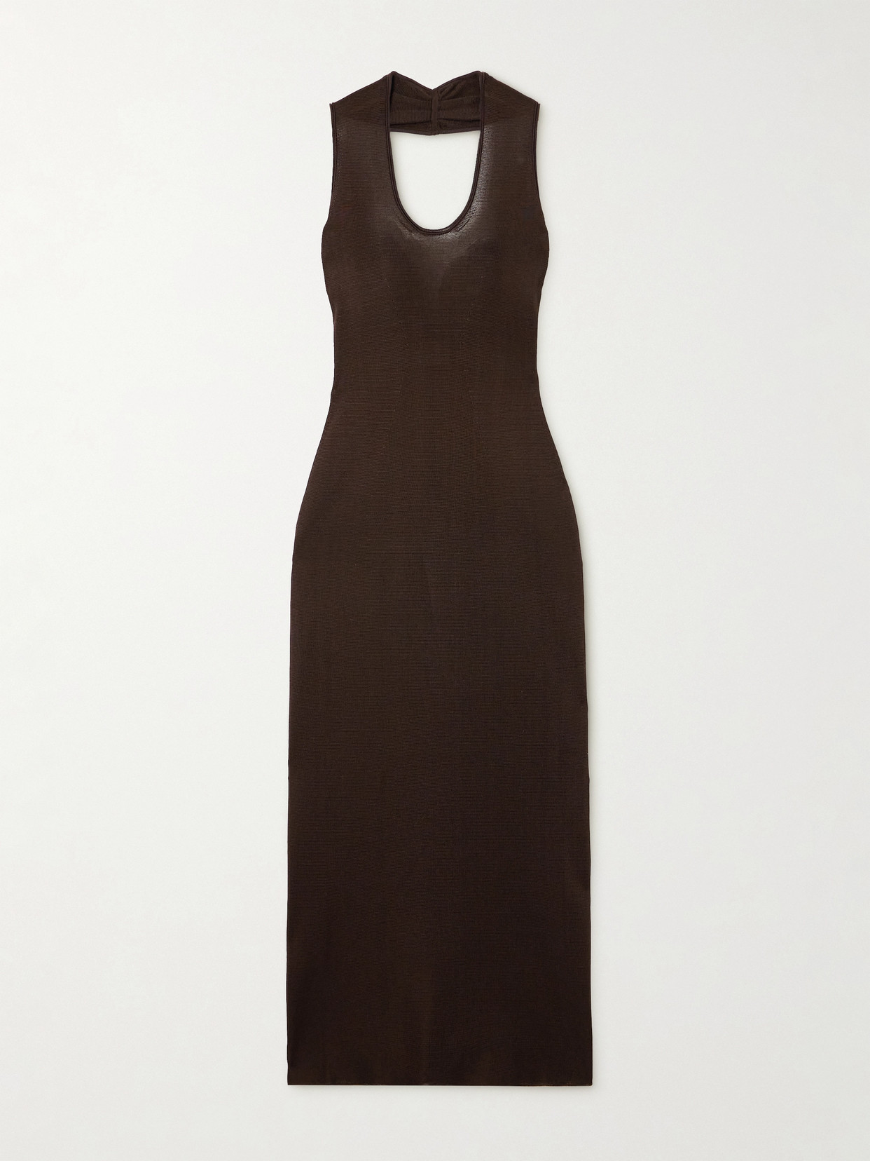 Khaite Coraline Jersey Halterneck Maxi Dress In Brown