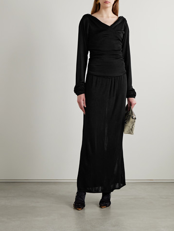 KHAITE Fable off-the-shoulder gathered knitted maxi dress