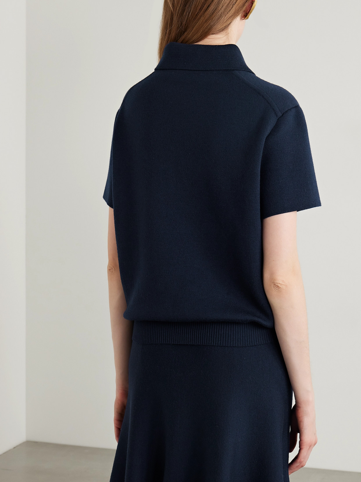 Khaite Gulliame Zip-up Knit Wool-blend Polo Top In Blue