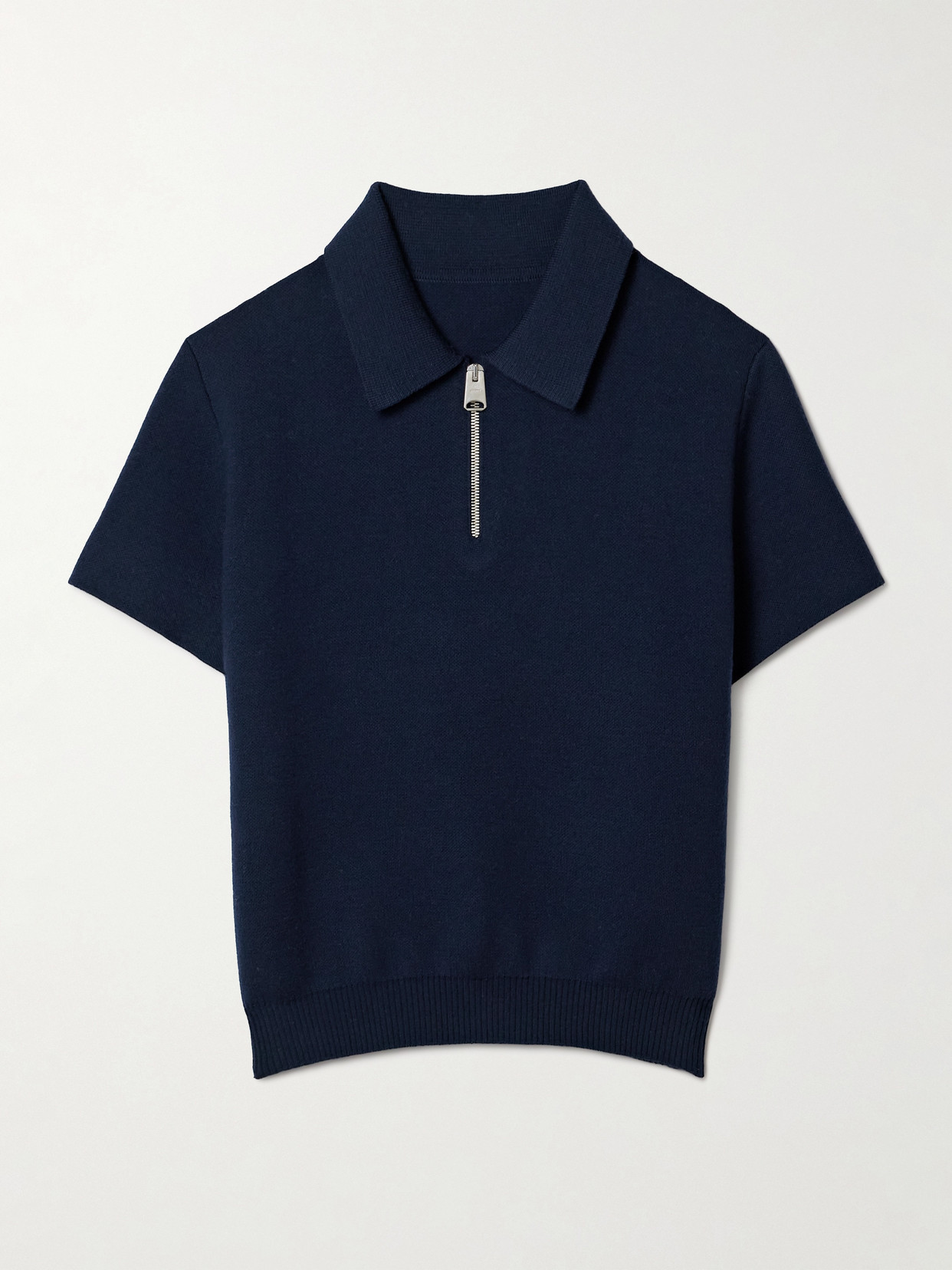 Khaite Gulliame Zip-up Knit Wool-blend Polo Top In Blue