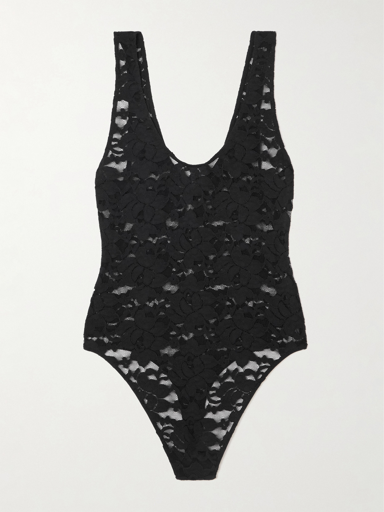 Shop Anine Bing Alysha Stretch-lace Bodysuit In Black