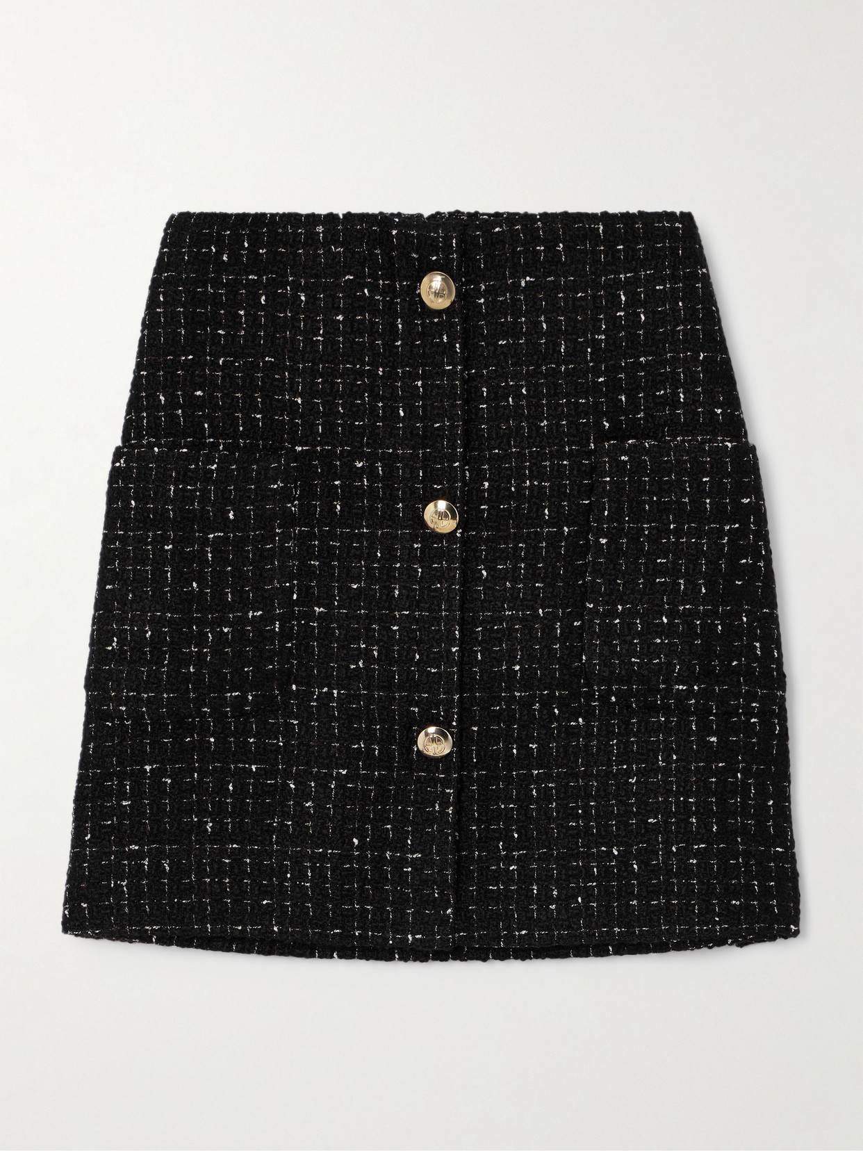 Anine Bing Mateo Embellished Metallic Tweed Mini Skirt In Black