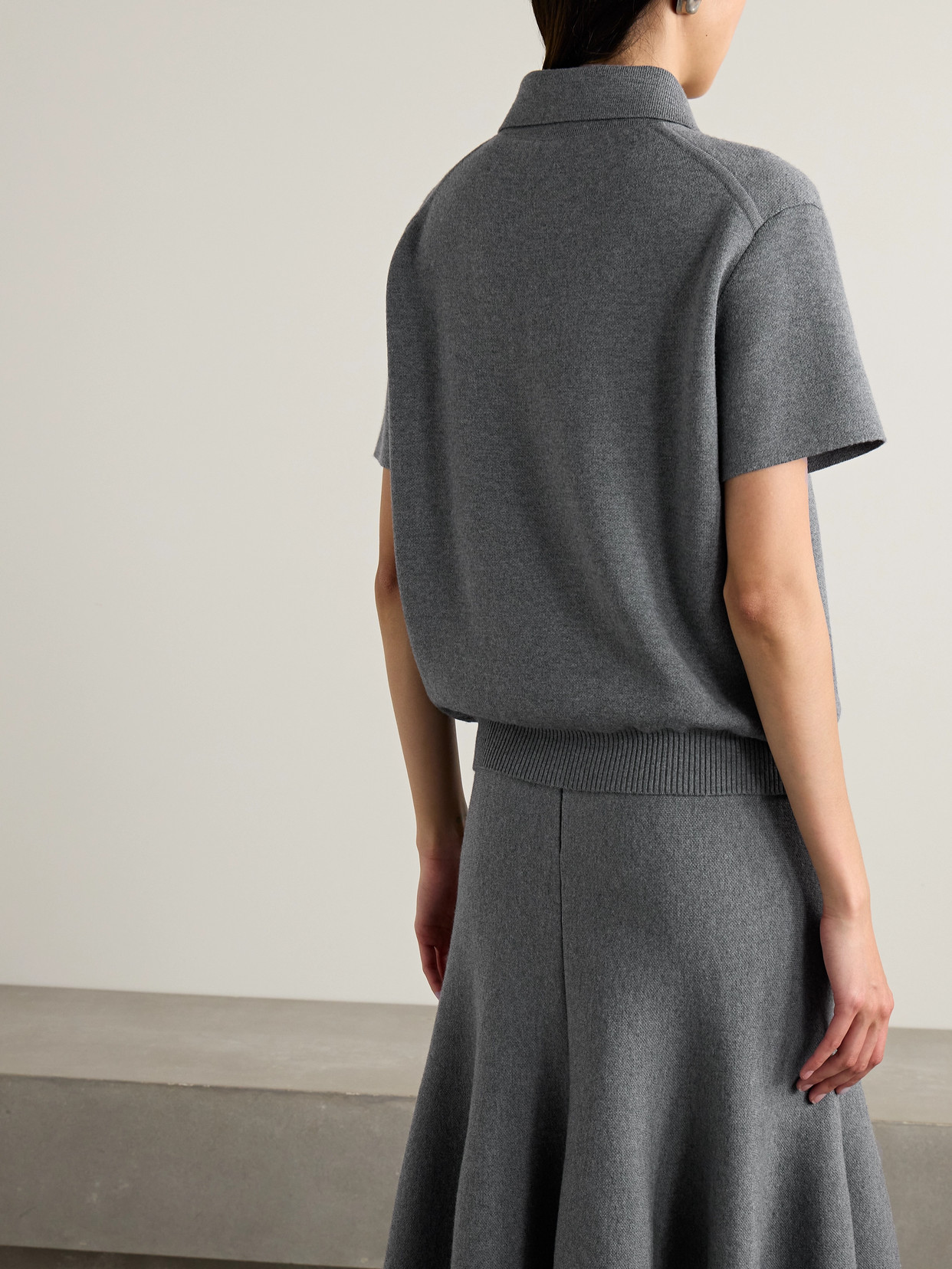 Khaite Short-sleeved Knitted Polo Shirt In Gray