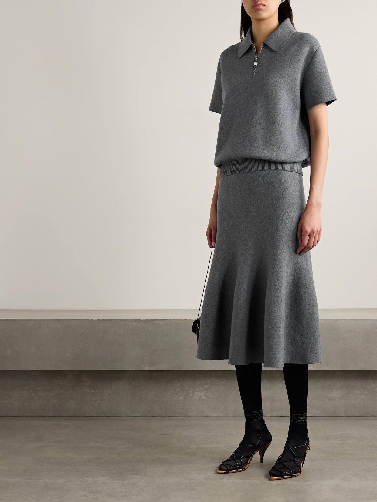 Khaite Short-sleeved Knitted Polo Shirt In Gray