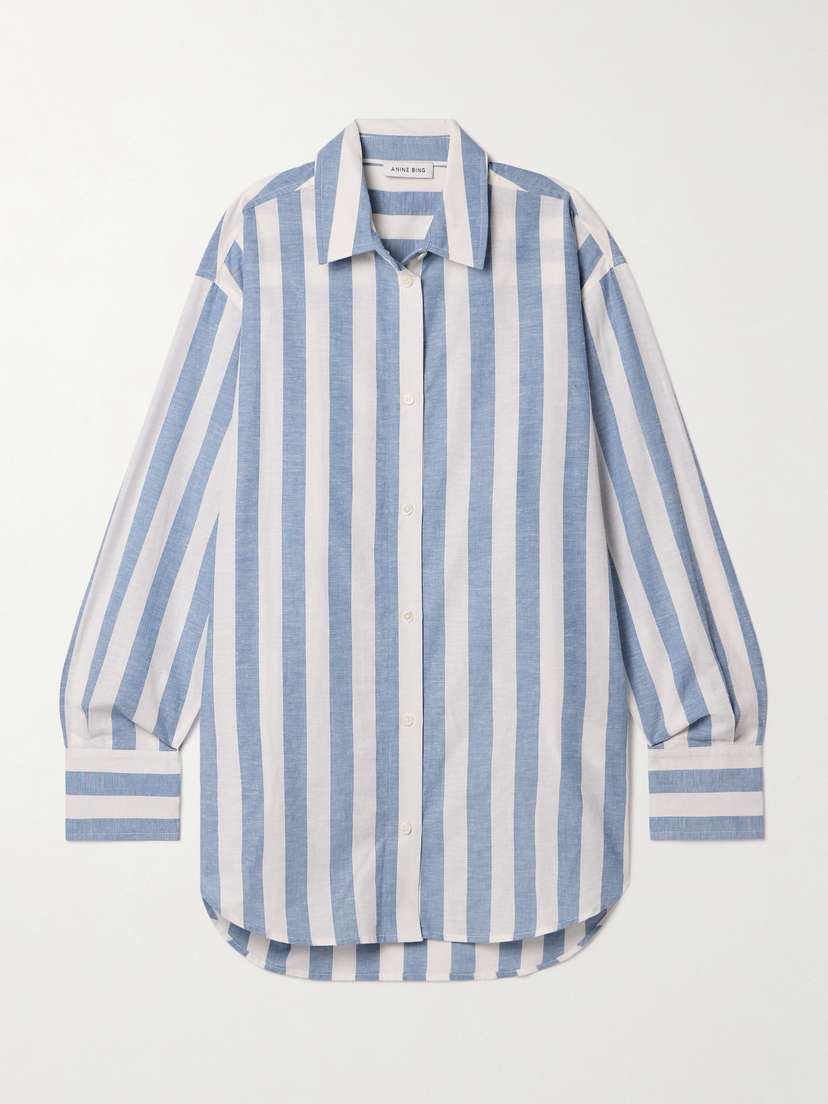Anine Bing Plaza Striped Cotton And Linen-blend Shirt