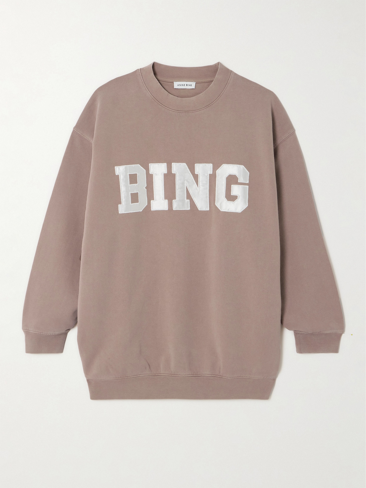 ANINE BING TYLER OVERSIZED APPLIQUÉD SATIN-TRIMMED ORGANIC COTTON-JERSEY SWEATSHIRT