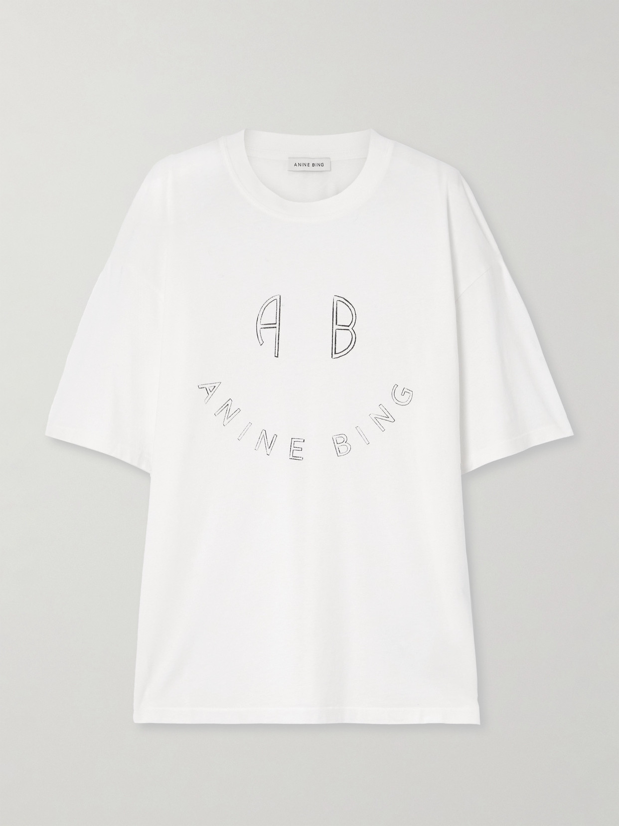 Shop Anine Bing Kent Smiley Printed Cotton-jersey T-shirt In Ivory