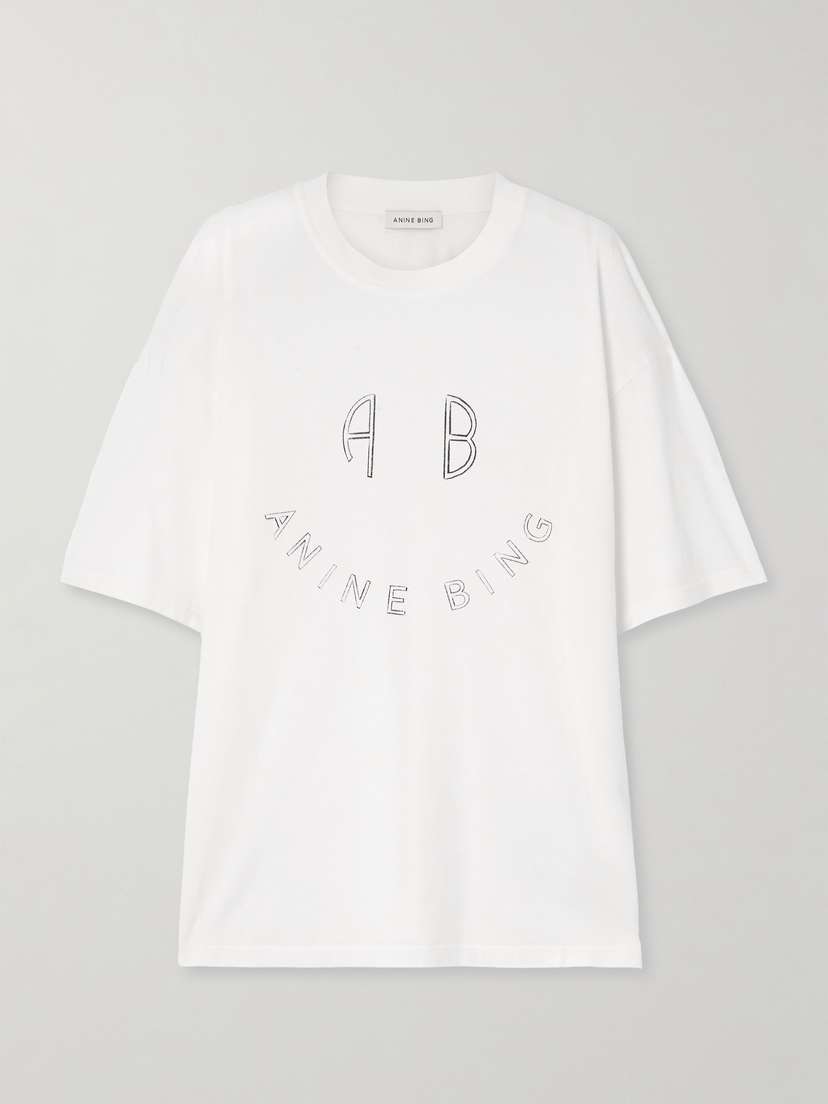 Anine Bing Kent Smiley Printed Cotton-jersey T-shirt