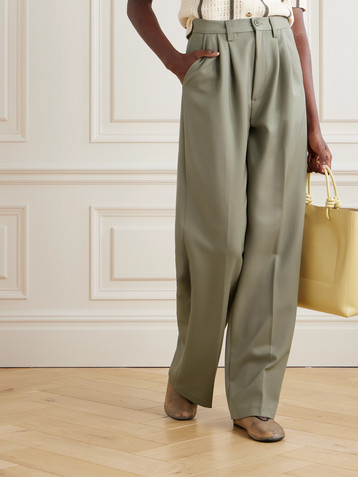 ANINE BING Carrie pleated wool-twill wide-leg pants