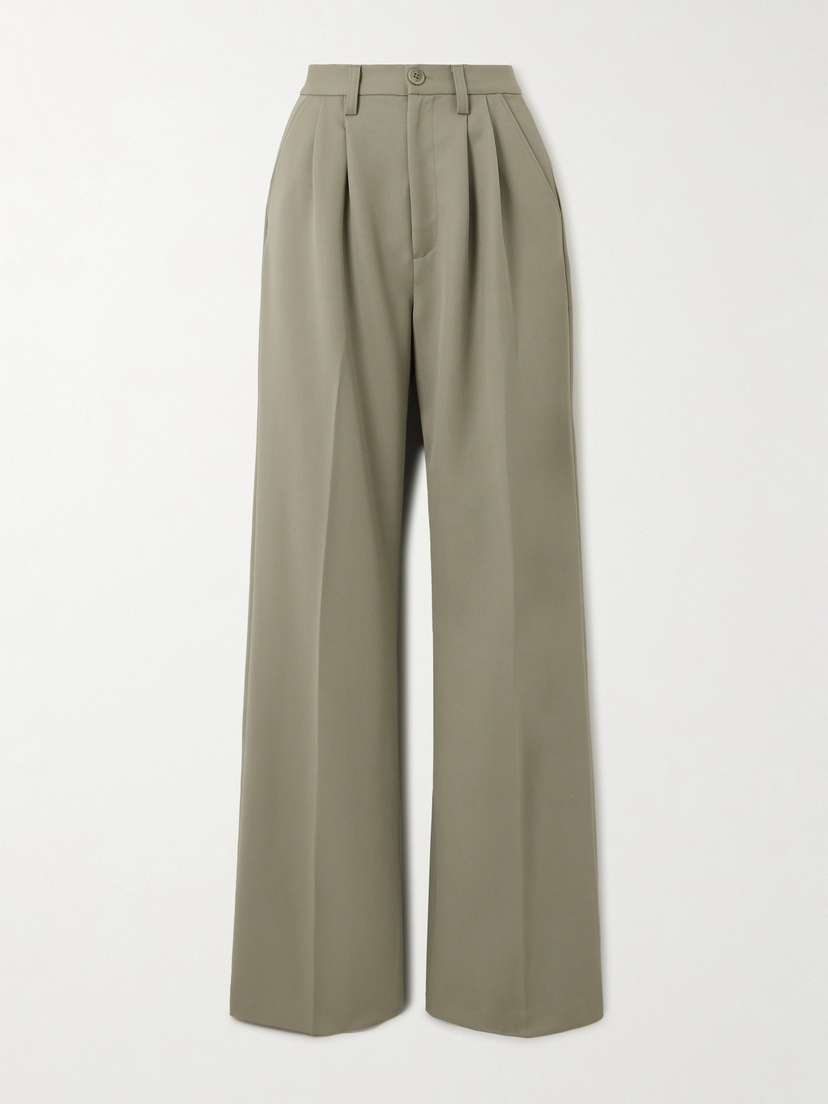 Anine Bing Carrie Pleated Wool-twill Wide-leg Pants