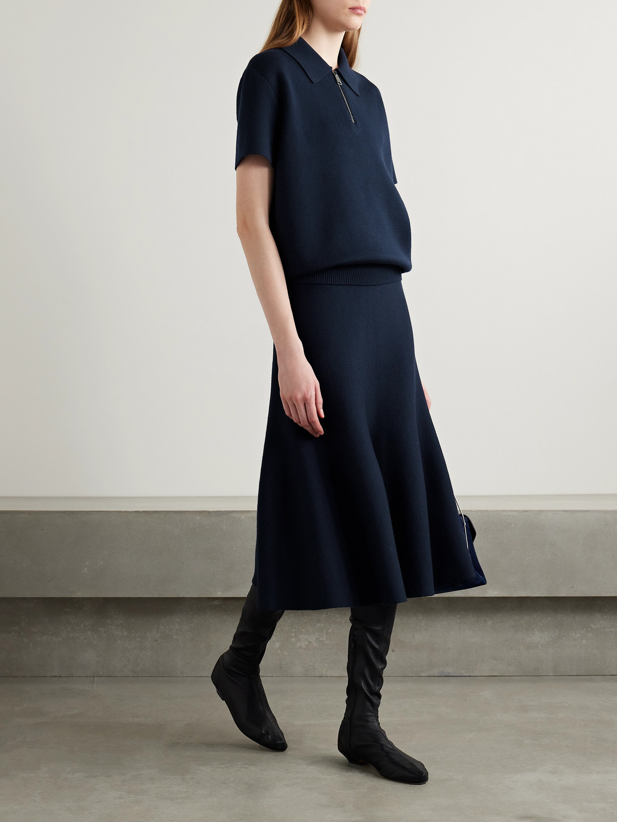 Shop Khaite Odil Wool-blend Midi Skirt In Blue