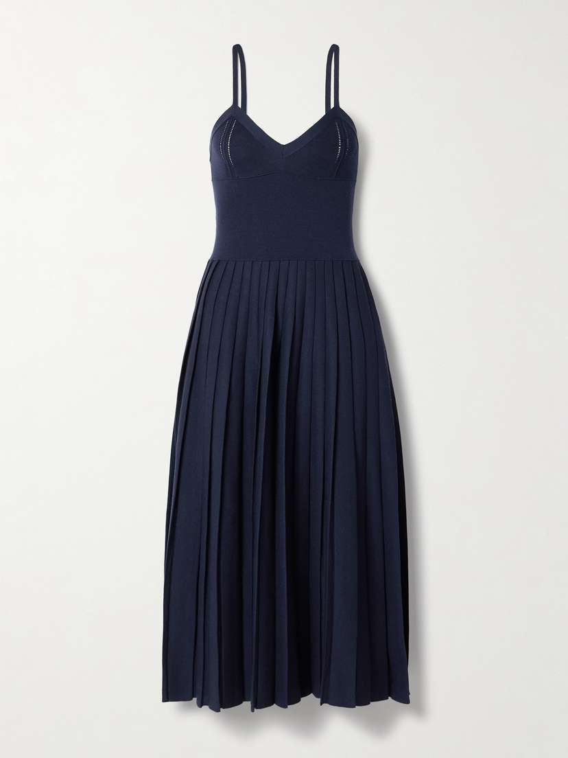 Khaite Elio Pleated Pointelle-trimmed Wool-blend Midi Dress