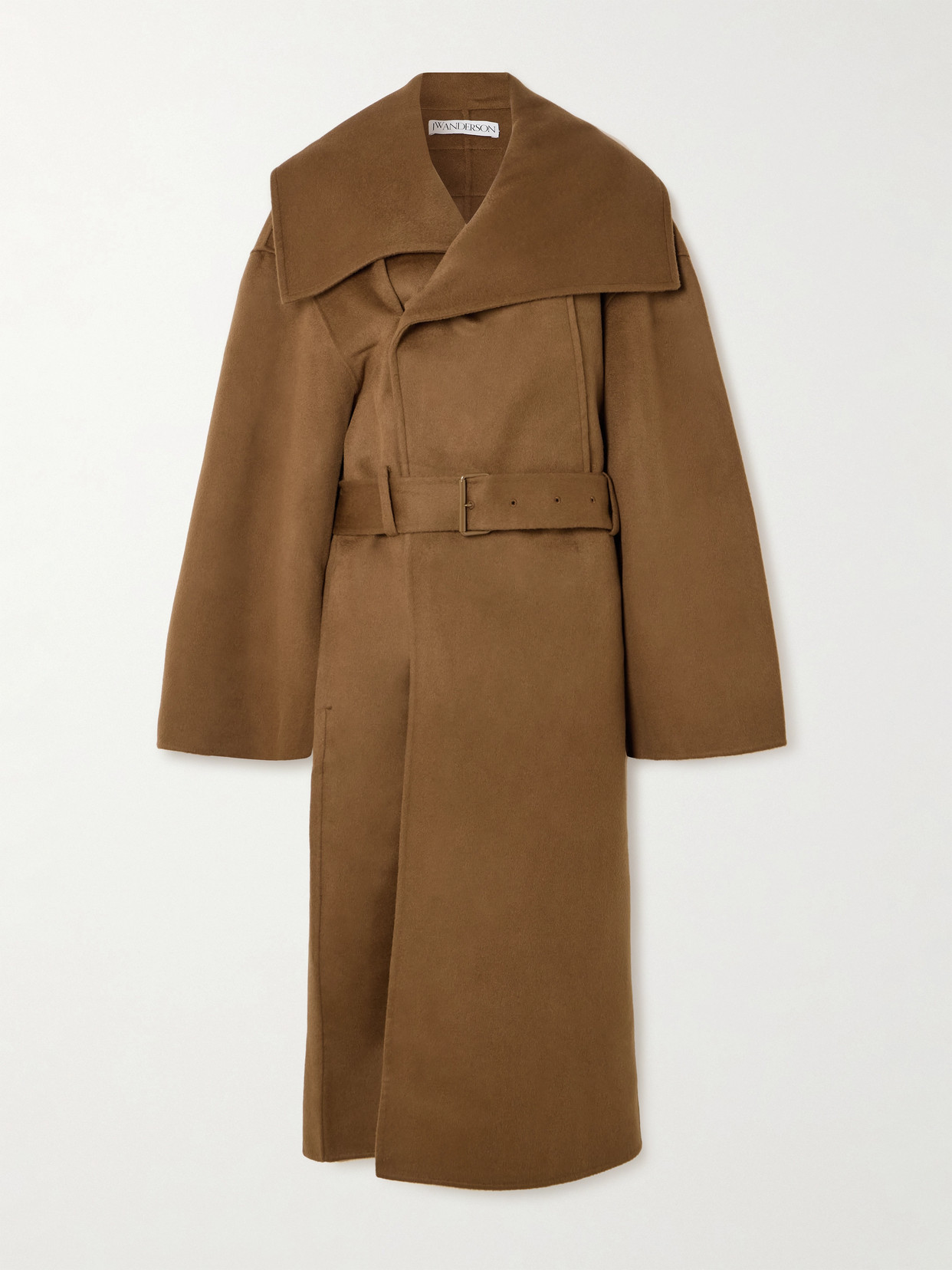 Jw Anderson Belted Wool-felt Coat In Brown