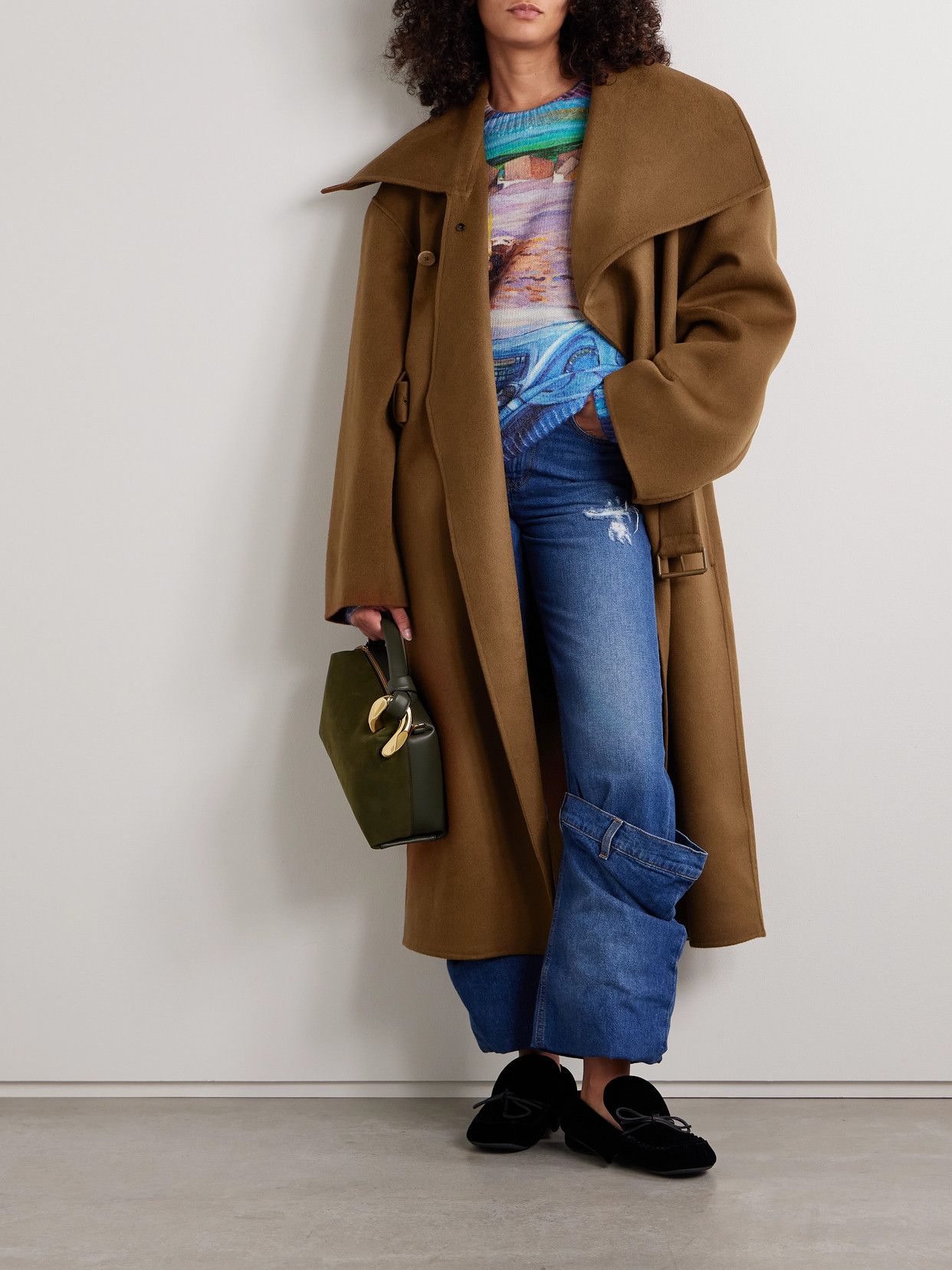 Jw Anderson Belted Wool-felt Coat In Brown
