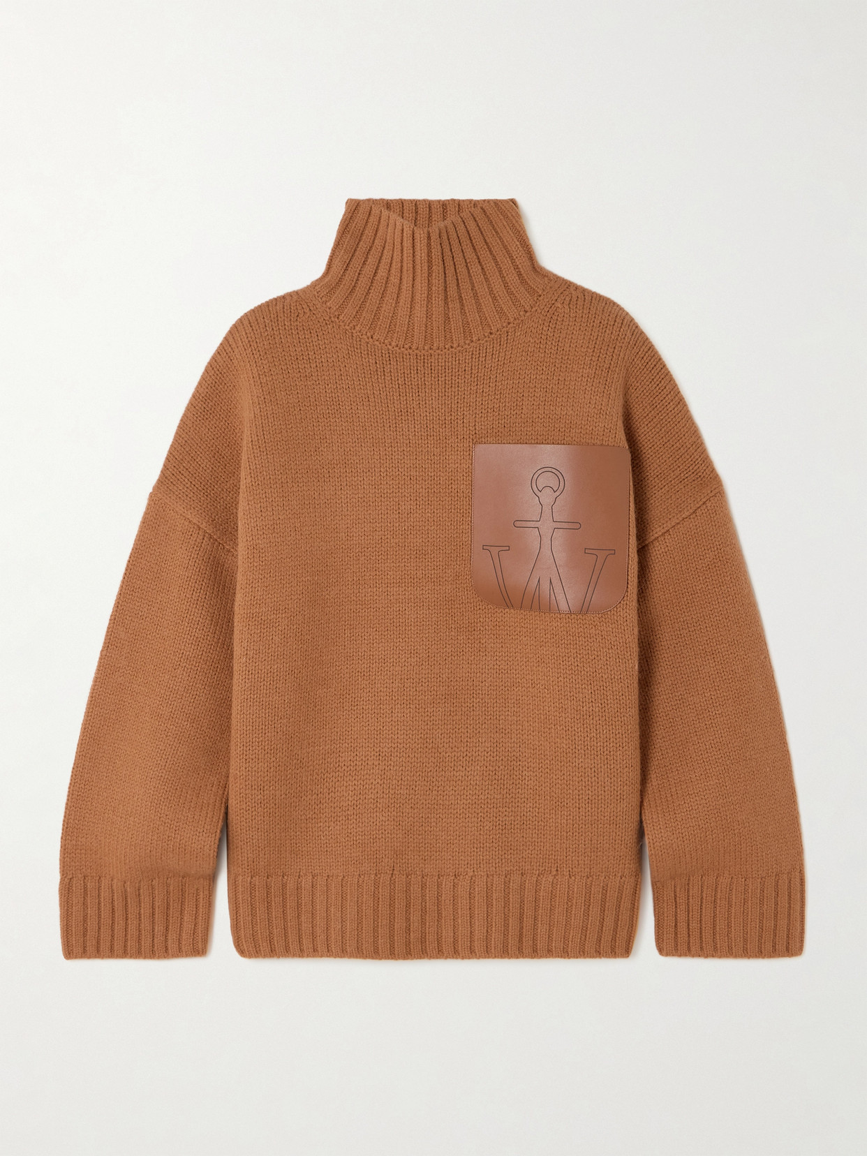 JW Anderson - Oversized Leather-trimmed Knitted Turtleneck Sweater - Orange