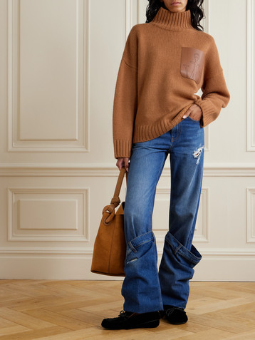 Jw Anderson Oversized leather-trimmed knitted turtleneck sweater