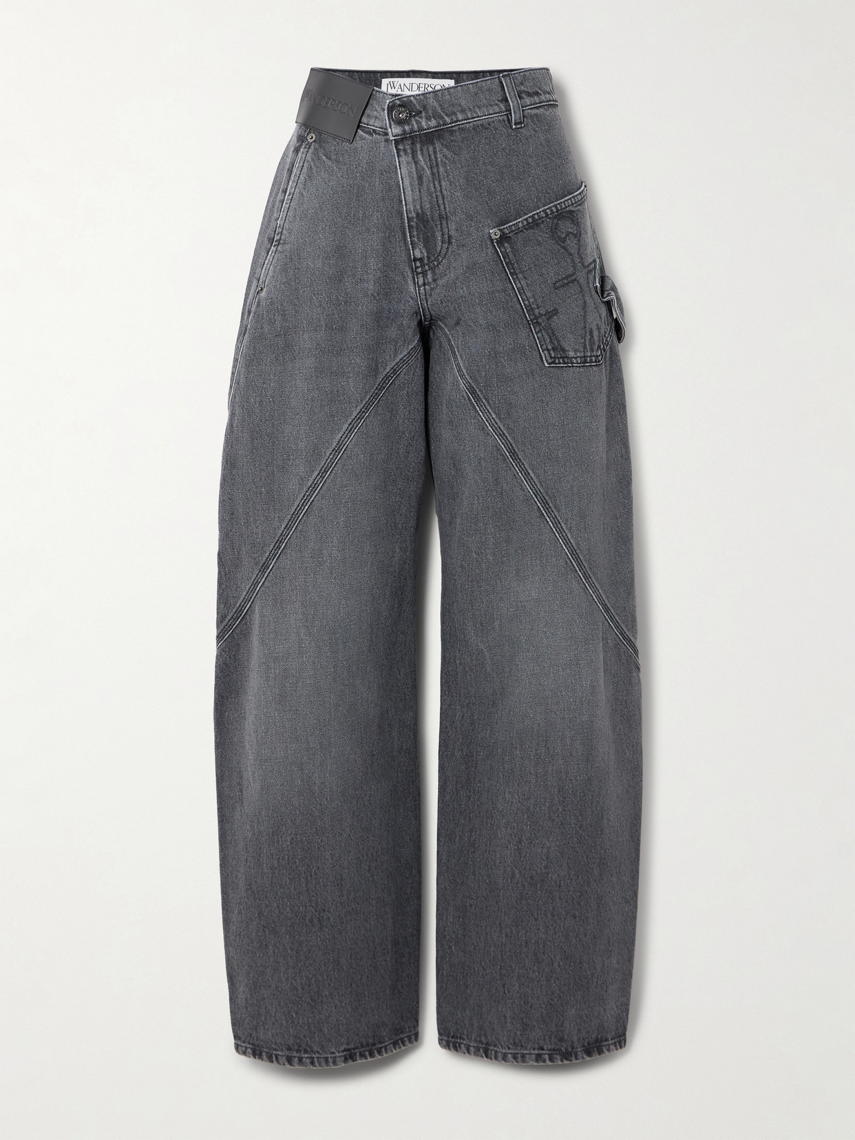 JW Anderson - Twisted Paneled Embroidered High-rise Tapered Jeans - Gray