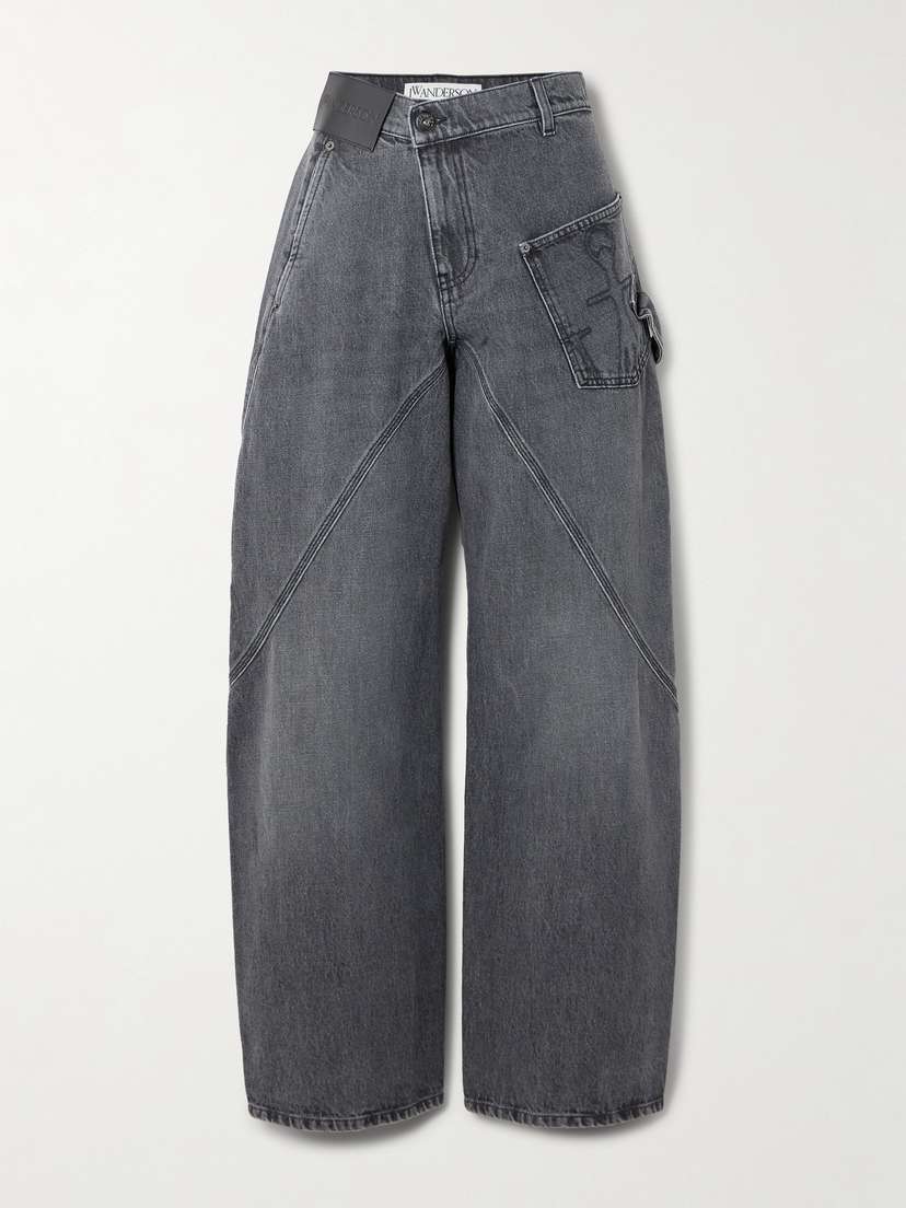 JW Anderson Twisted Paneled Embroidered High-rise Tapered Jeans