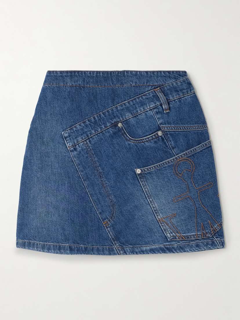 JW Anderson Paneled Embroidered Denim Mini Skirt