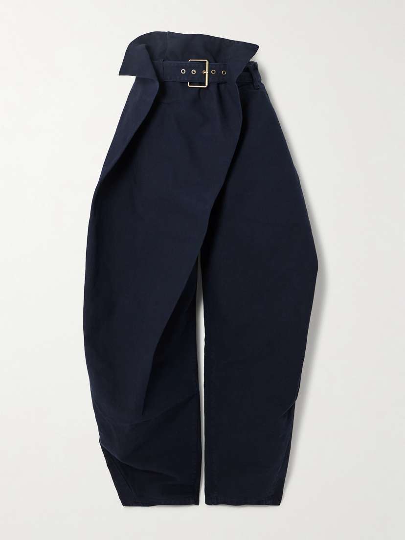 JW Anderson Asymmetric Layered Belted Organic Cotton-twill Tapered Pants - UK 14